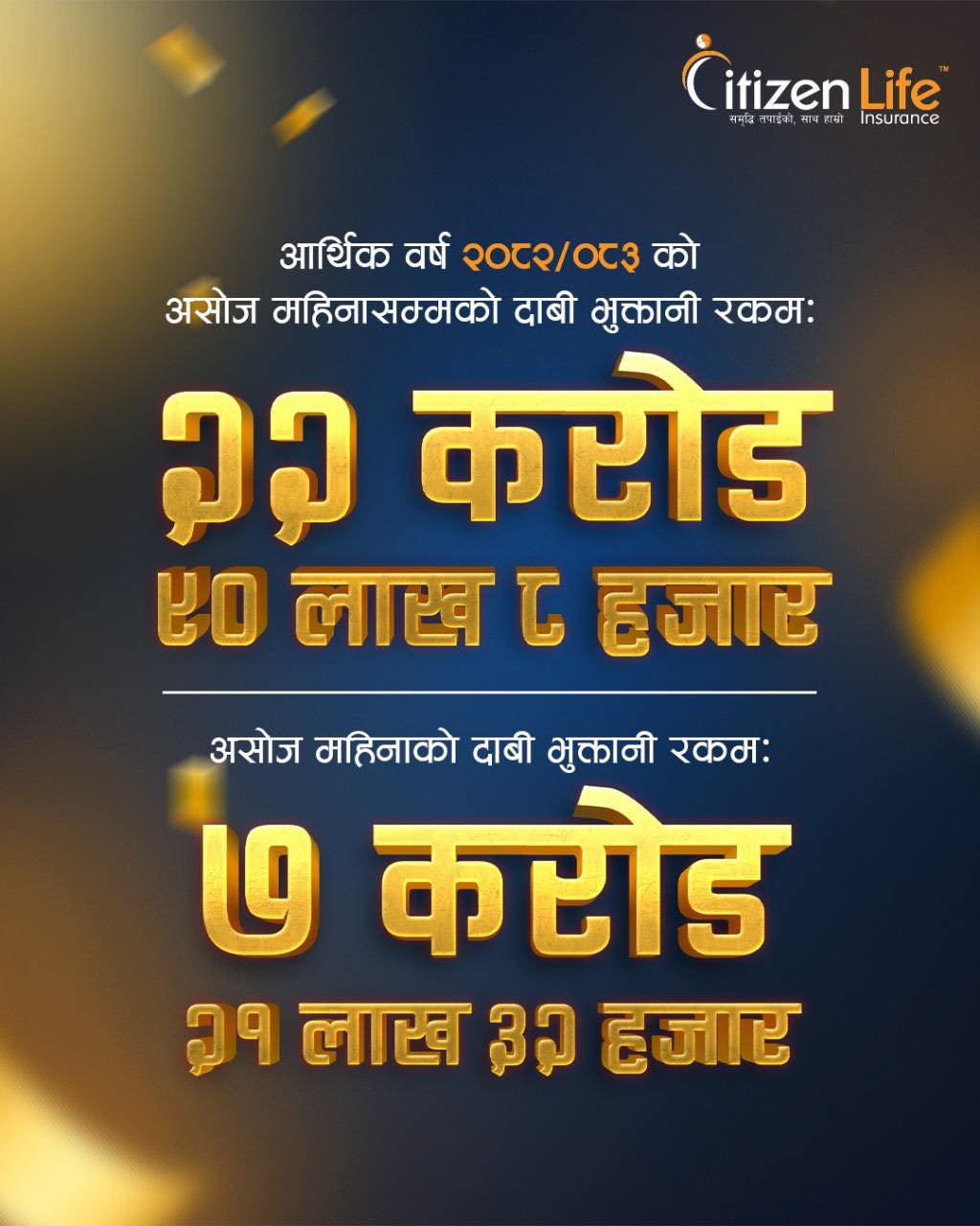 सिटिजन लाइफद्धारा तीन महिनाको अवधिमा करिव २३ करोड रुपैयाँ बराबरको बीमा दावी भुक्तानी